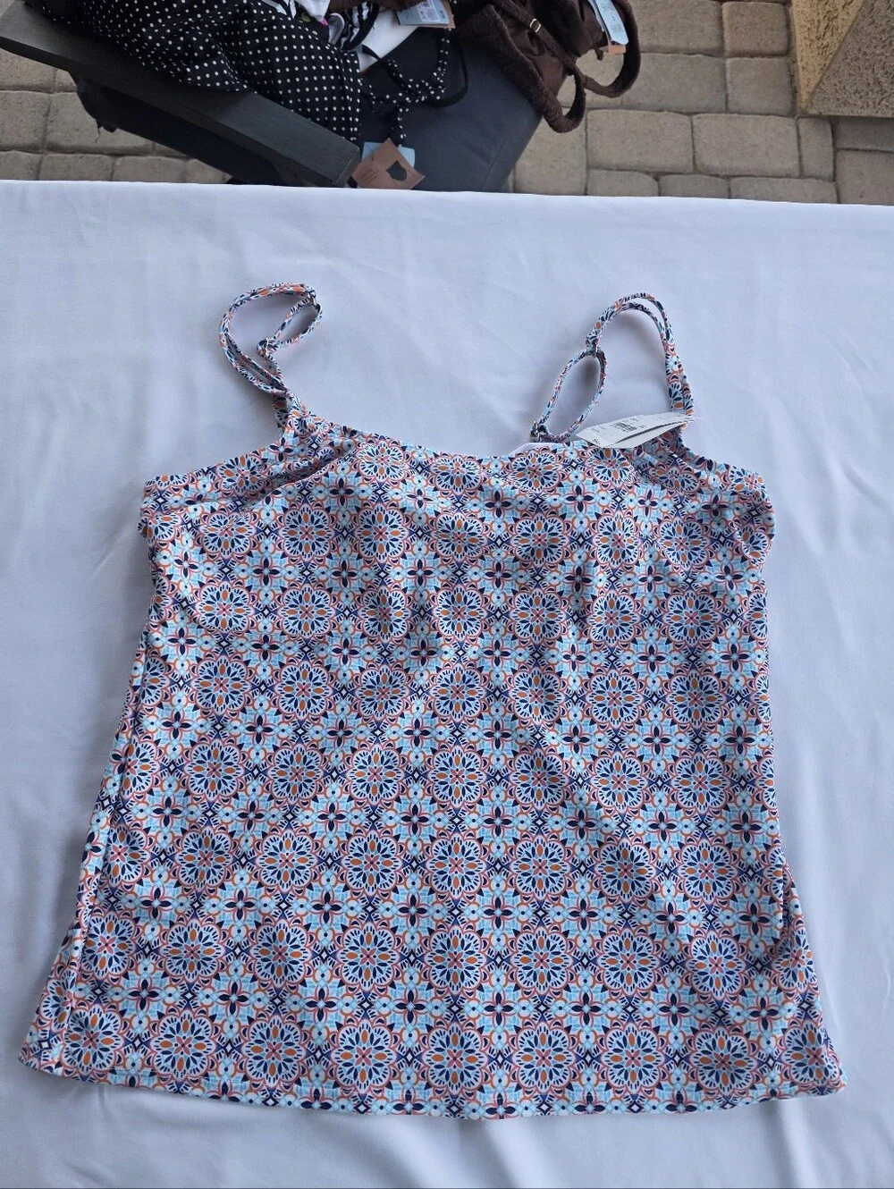 Lands' End Multi-Color Patterned Swimwear Top — White, Orange, Blue
